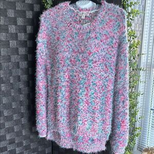 Moral Fiber Pink and Blue Crew Neck Sweater very stretchy